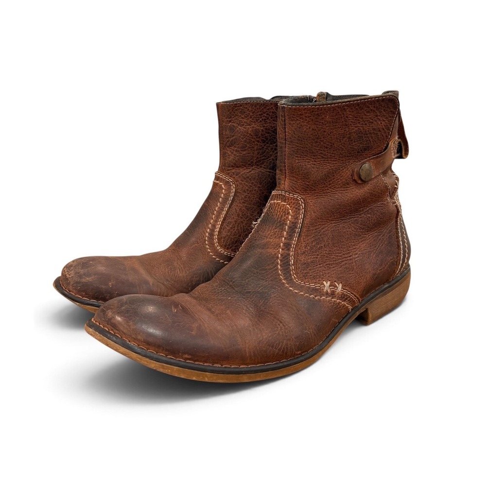 ROAN by Bed Stu Ankle Boots Brown Distressed Leather Square Toe Mens Size 10